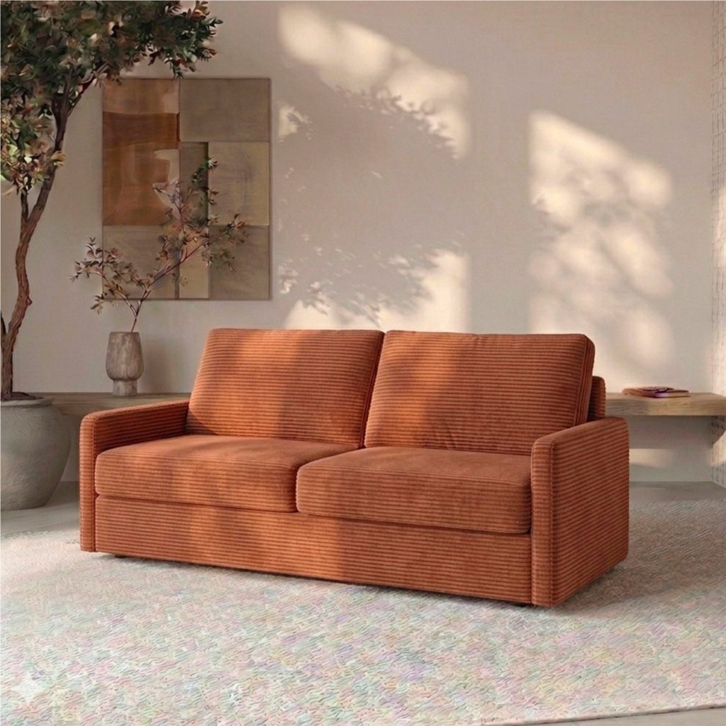 Canapé convertible Morphea NINA en velours côtelé terracotta