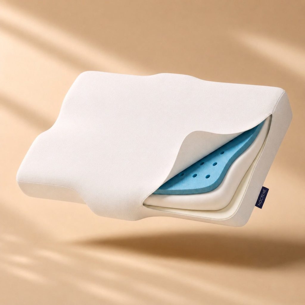 Oreiller cervical réglable Noctene avec son pad en mousse gel